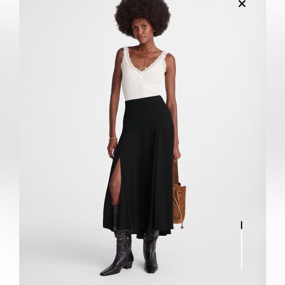 Madewell Black Circle Midi Skirt with Side Slit